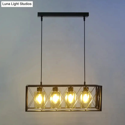 Industrial brass cross framed box pendant light dining room