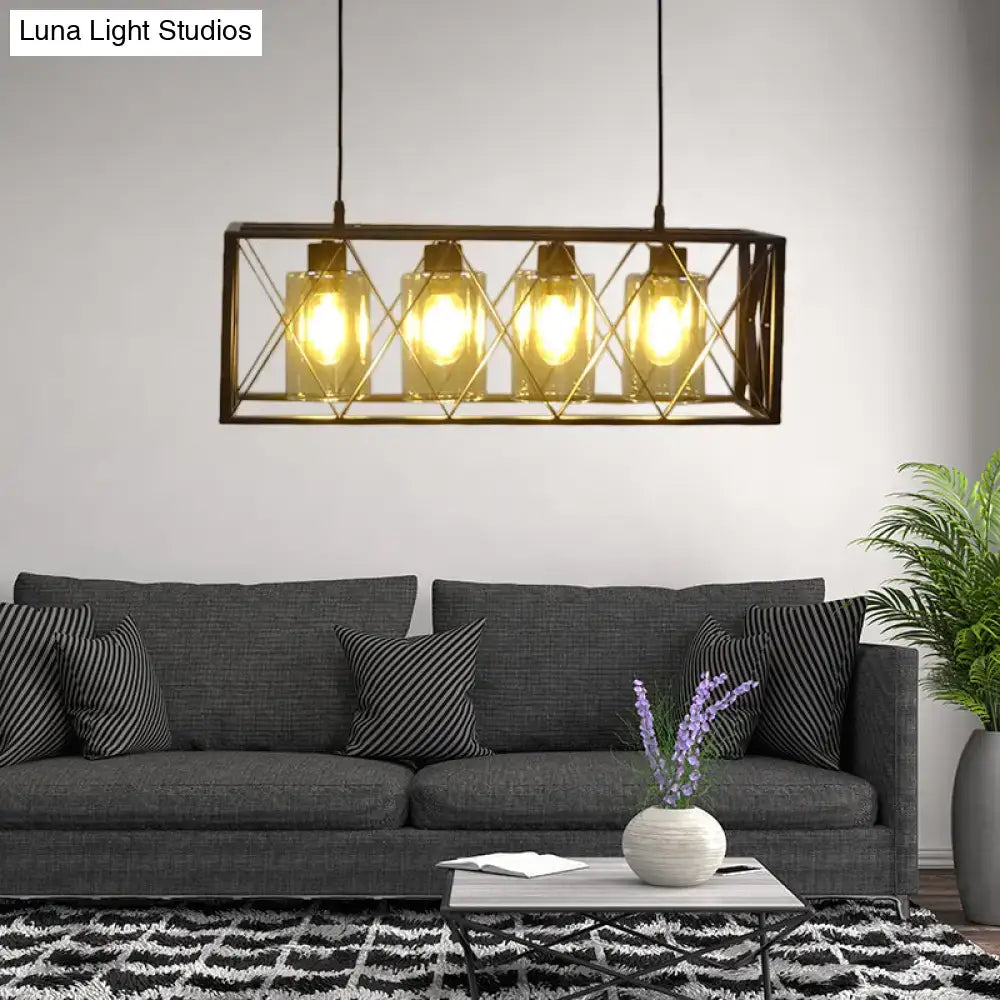 Industrial brass cross framed box pendant light dining room