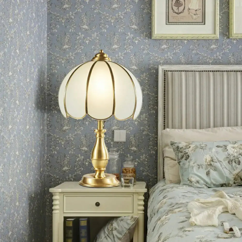 Traditional brass and white glass petal table lamp bedroom light