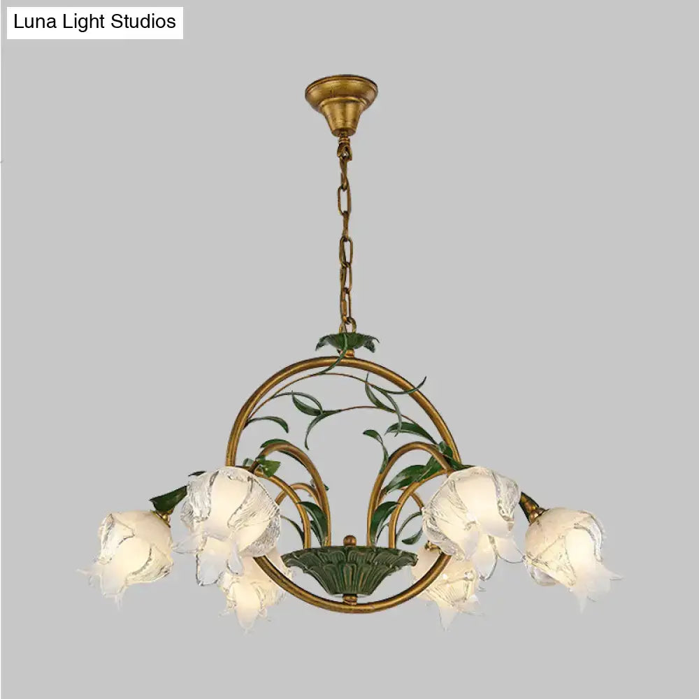 Traditional gold floral chandelier dining room pink e14 glass light