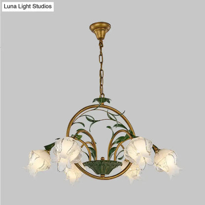 Traditional gold floral chandelier dining room pink e14 glass light