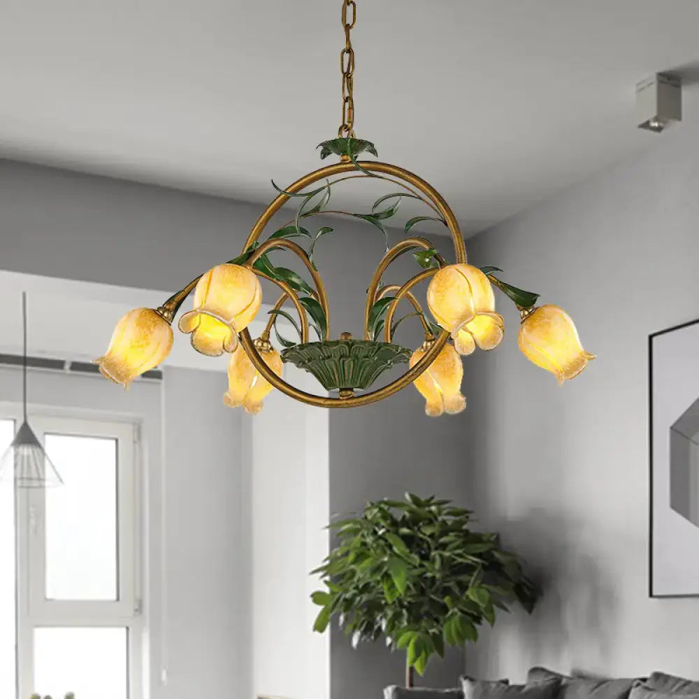 Traditional gold floral chandelier dining room pink e14 glass light