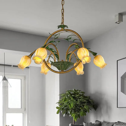 Traditional gold floral chandelier dining room pink e14 glass light