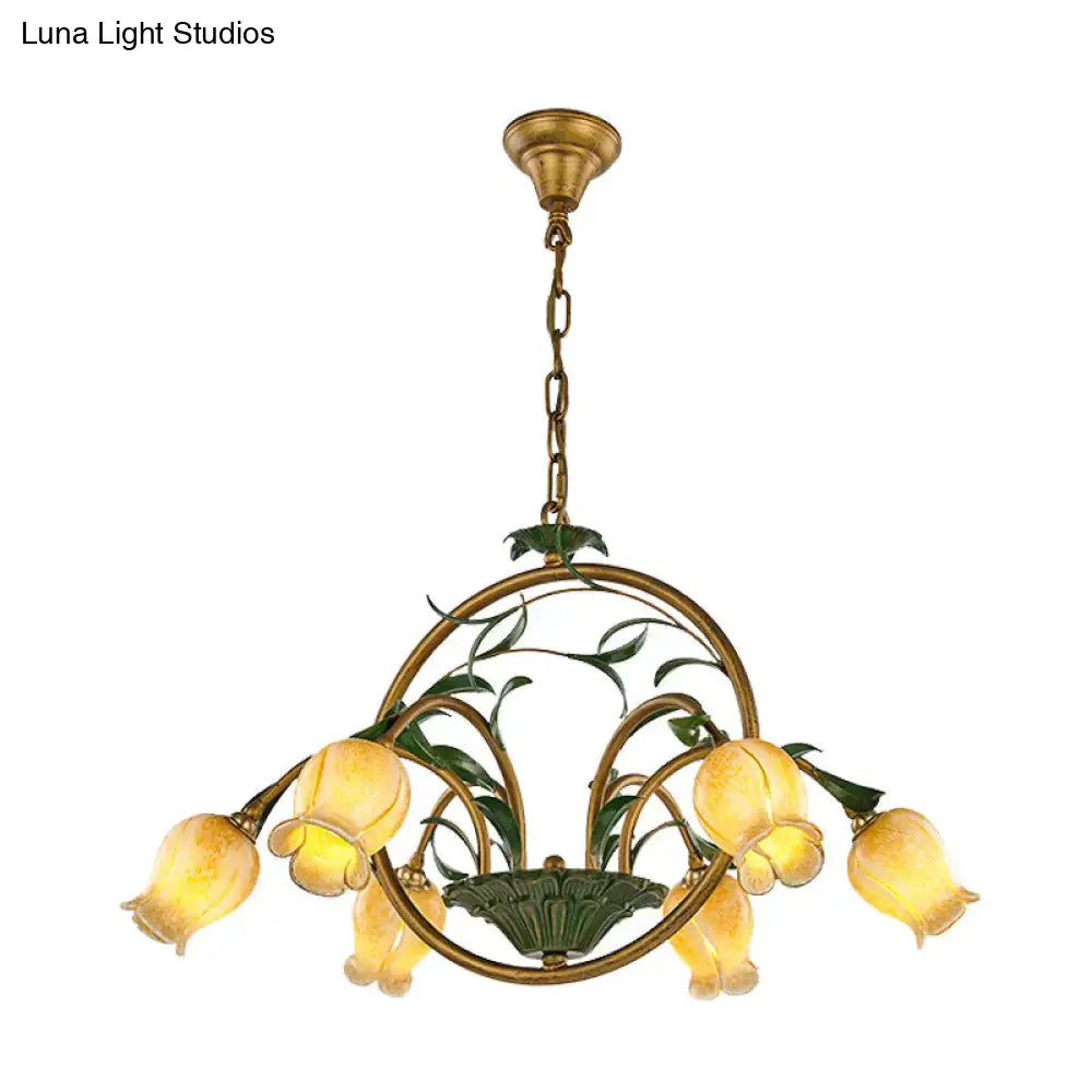 Traditional gold floral chandelier dining room pink e14 glass light