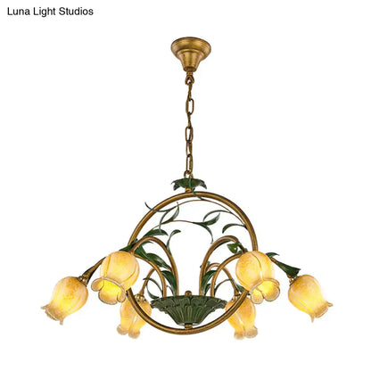 Traditional gold floral chandelier dining room pink e14 glass light