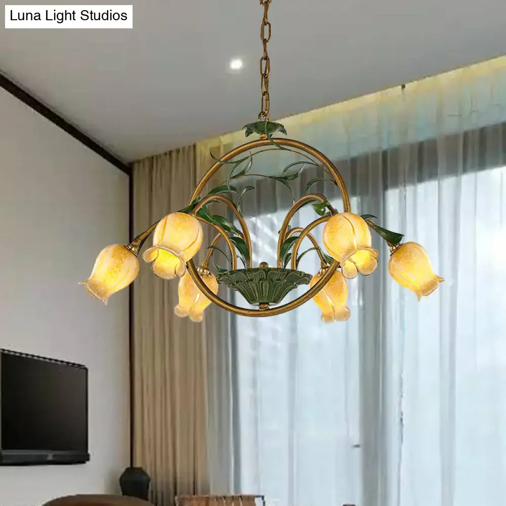 Traditional gold floral chandelier dining room pink e14 glass light
