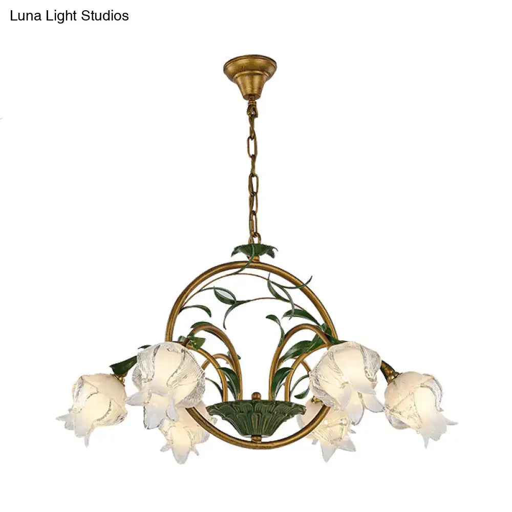 Traditional gold floral chandelier dining room pink e14 glass light