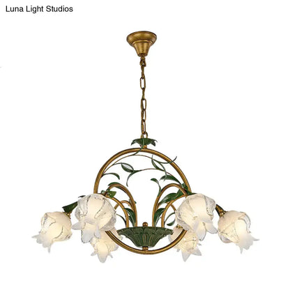 Traditional gold floral chandelier dining room pink e14 glass light