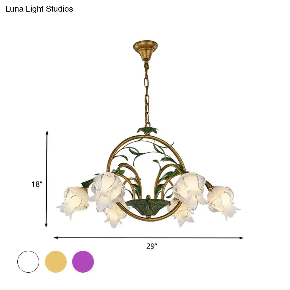 Traditional gold floral chandelier dining room pink e14 glass light