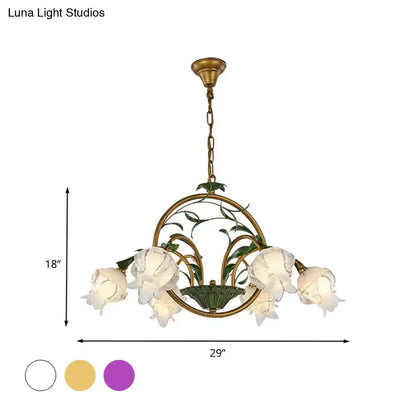 Traditional gold floral chandelier dining room pink e14 glass light