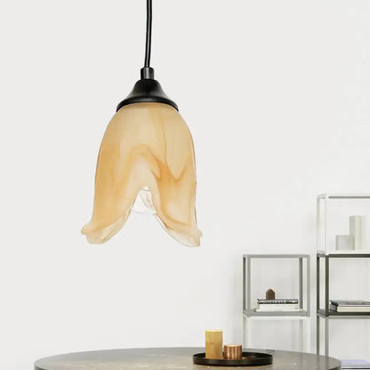 Traditional off white glass pendant light living room bell shape