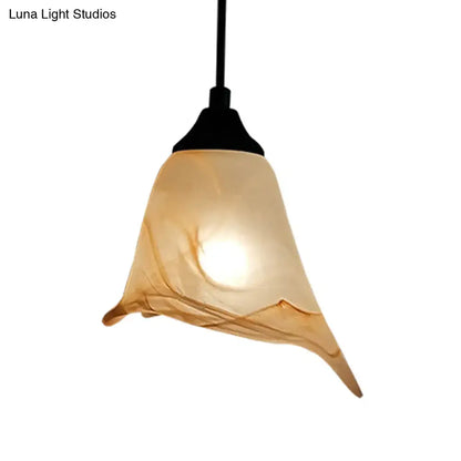 Traditional off white glass pendant light living room bell shape