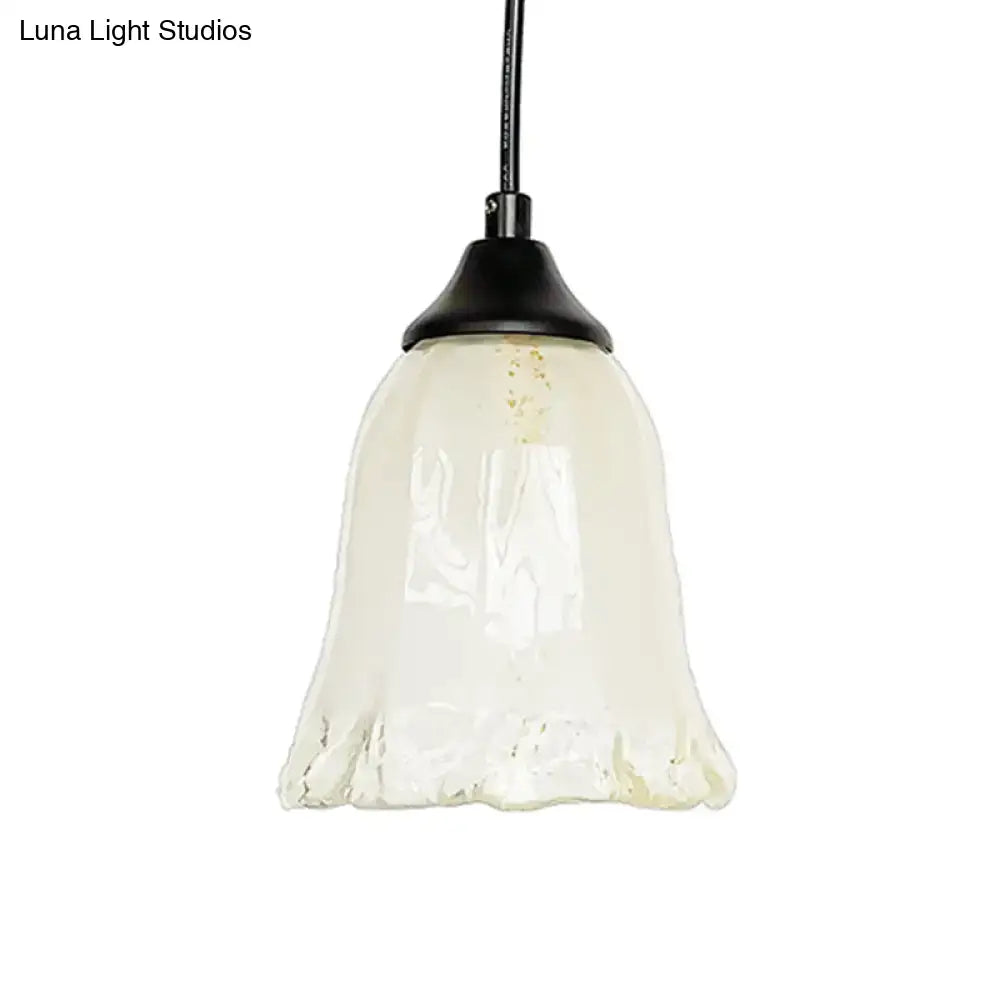 Traditional off white glass pendant light living room bell shape