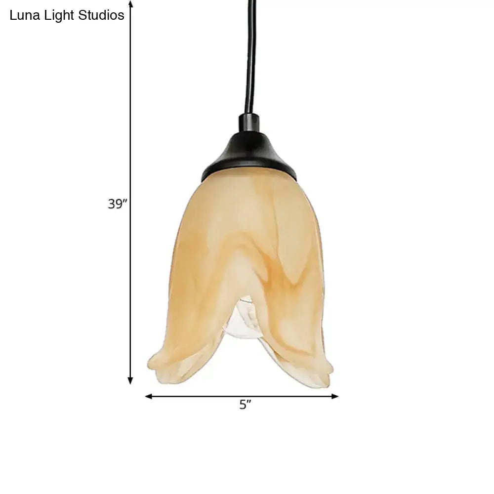 Traditional off white glass pendant light living room bell shape