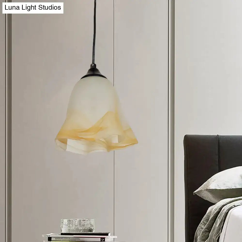 Traditional off white glass pendant light living room bell shape
