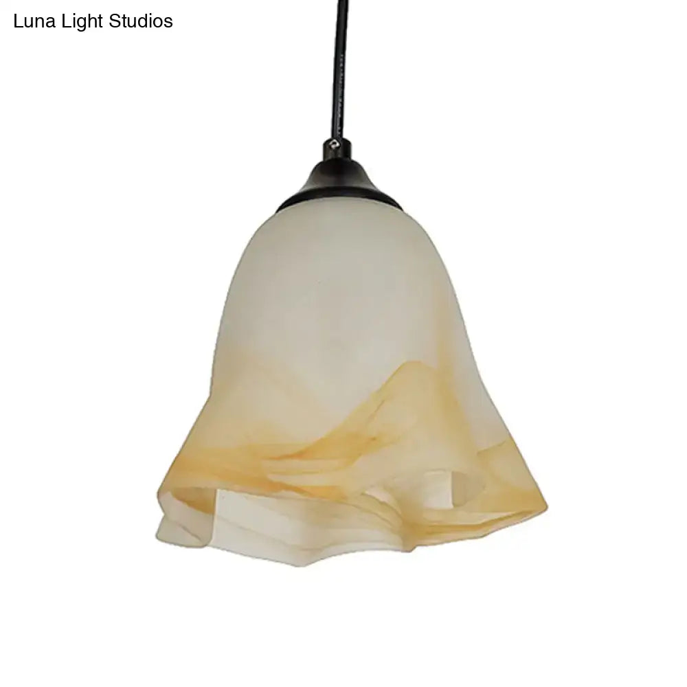 Traditional off white glass pendant light living room bell shape