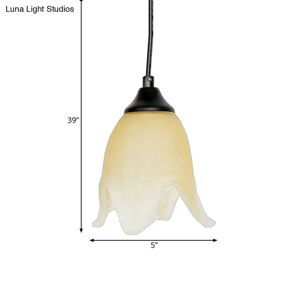 Traditional off white glass pendant light living room bell shape