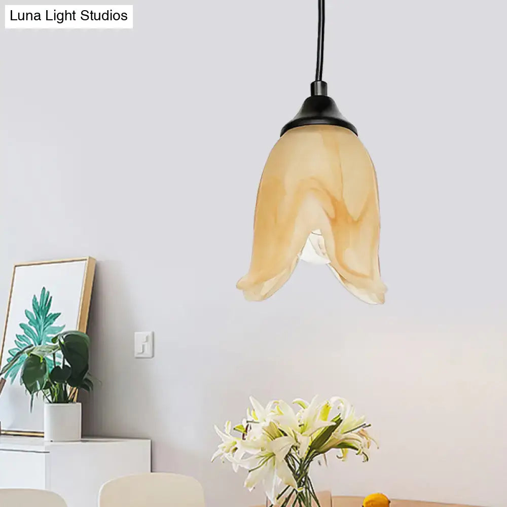 Traditional off white glass pendant light living room bell shape