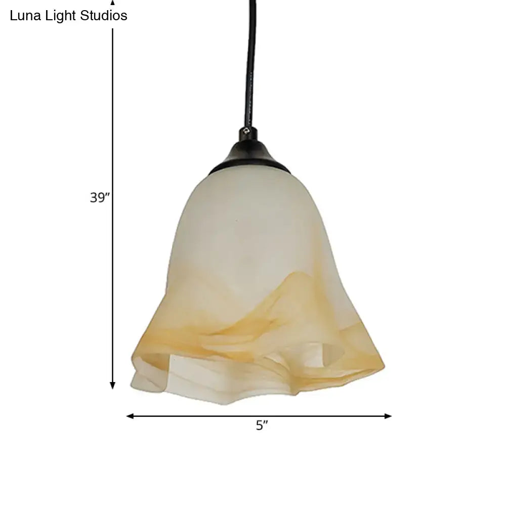 Traditional off white glass pendant light living room bell shape