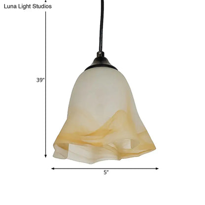 Traditional off white glass pendant light living room bell shape