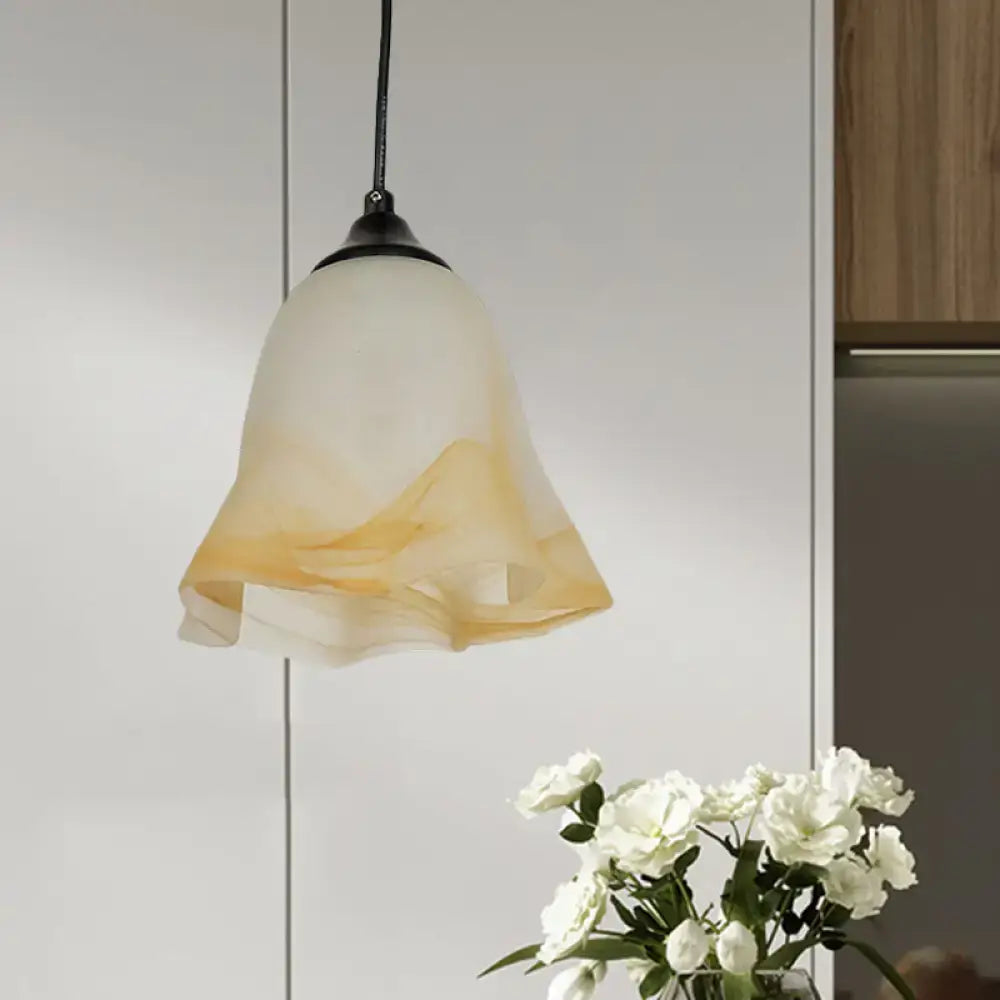 Traditional off white glass pendant light living room bell shape
