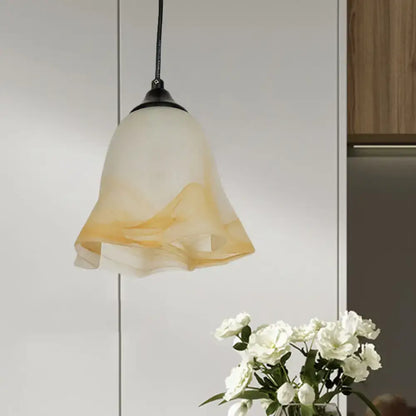 Traditional off white glass pendant light living room bell shape