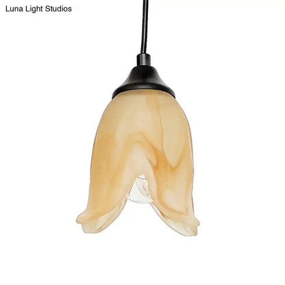 Traditional off white glass pendant light living room bell shape