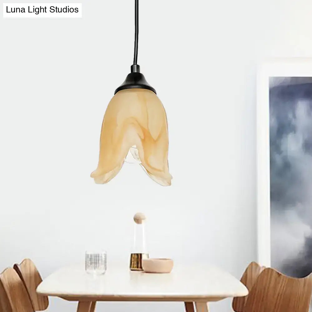 Traditional off white glass pendant light living room bell shape