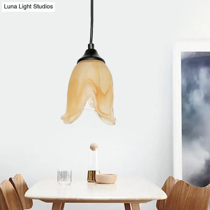Traditional off white glass pendant light living room bell shape