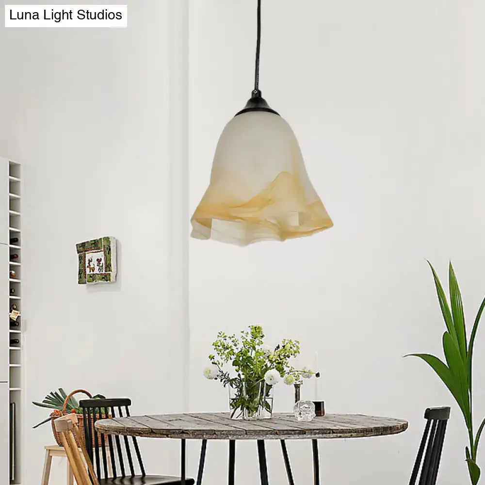 Traditional off white glass pendant light living room bell shape