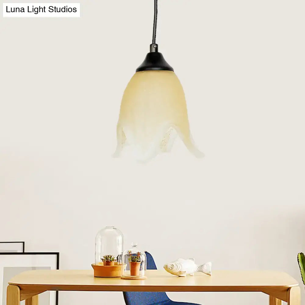 Traditional off white glass pendant light living room bell shape