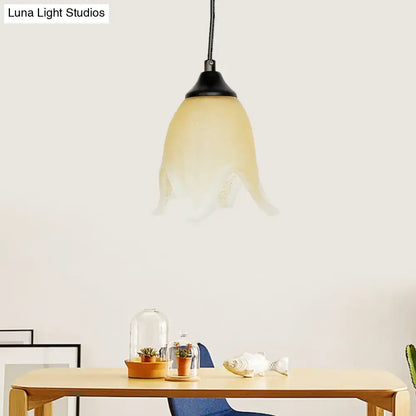 Traditional off white glass pendant light living room bell shape