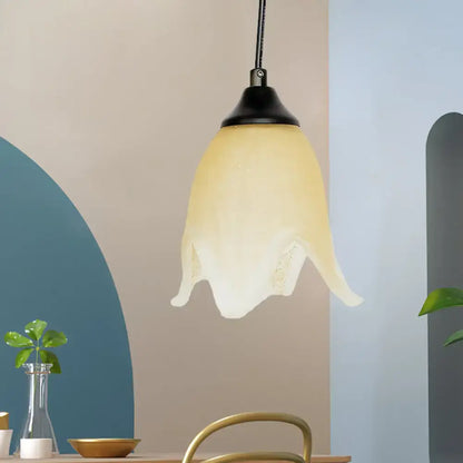 Traditional off white glass pendant light living room bell shape