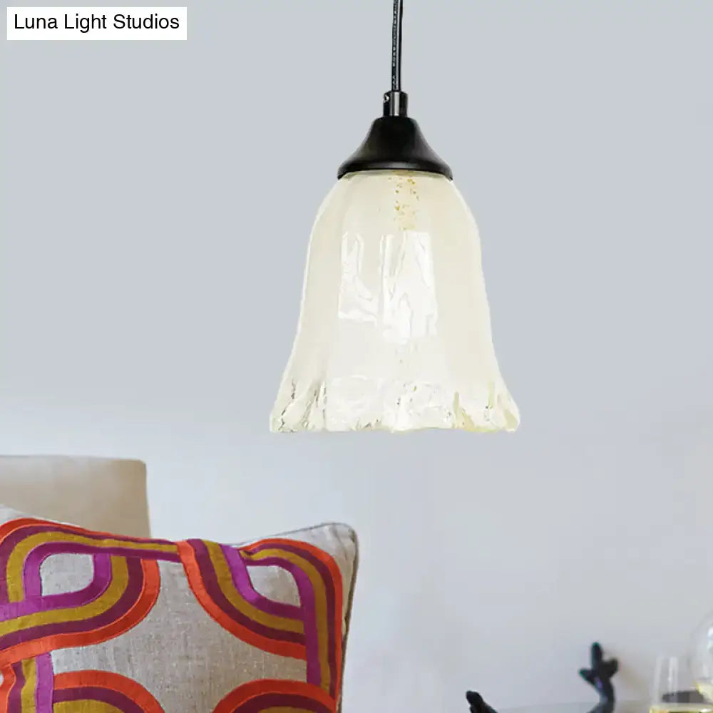 Traditional off white glass pendant light living room bell shape