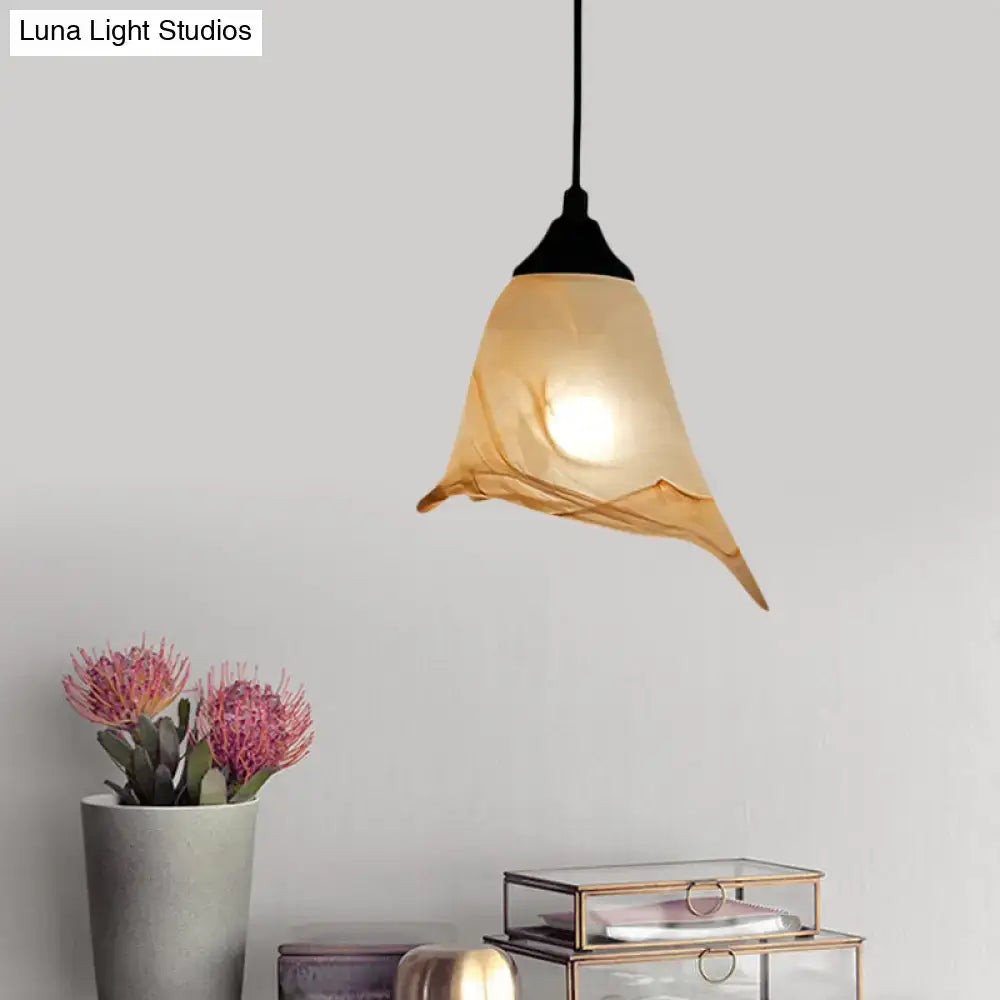 Traditional off white glass pendant light living room bell shape