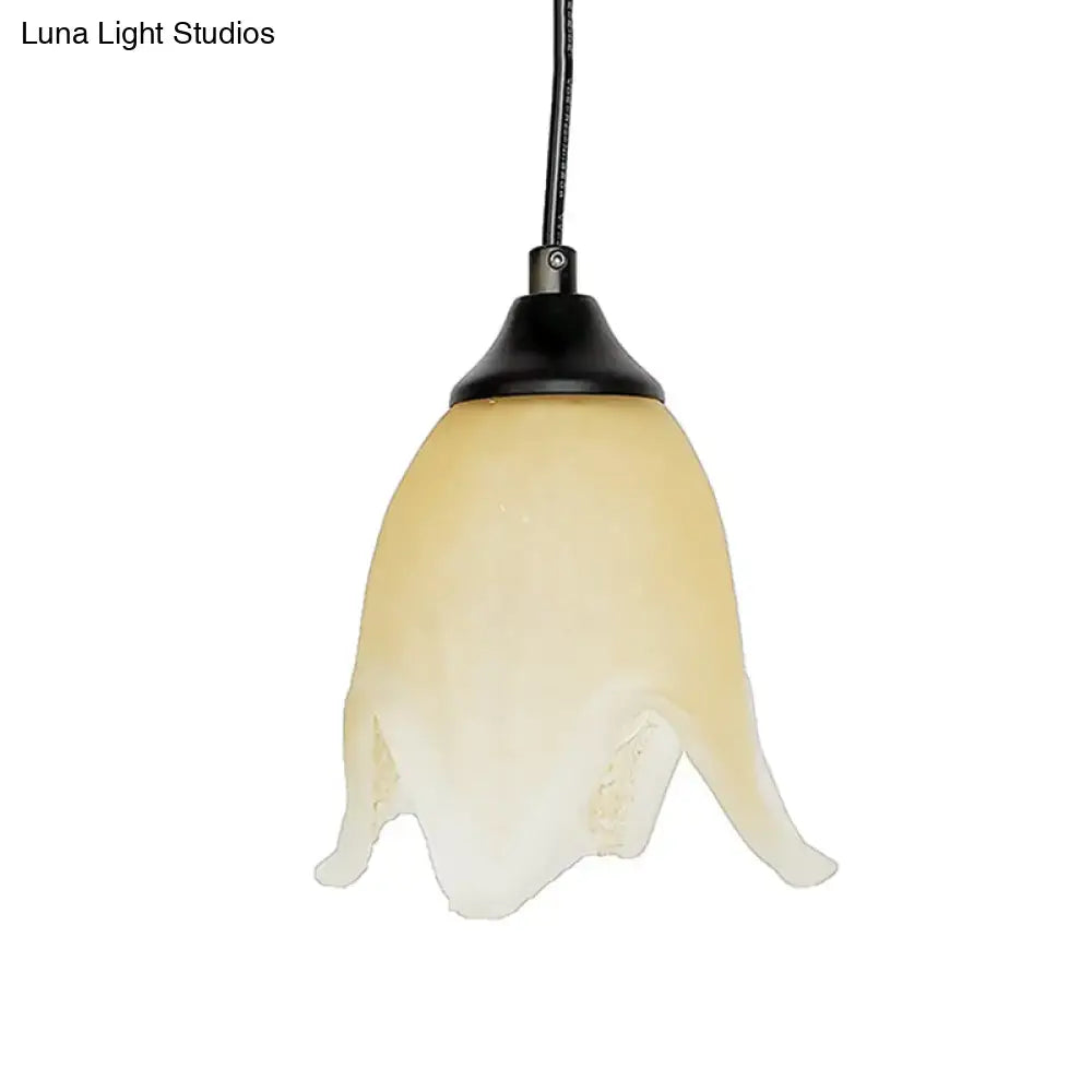 Traditional off white glass pendant light living room bell shape
