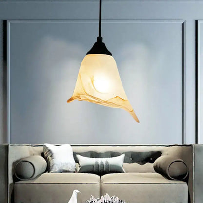 Traditional off white glass pendant light living room bell shape