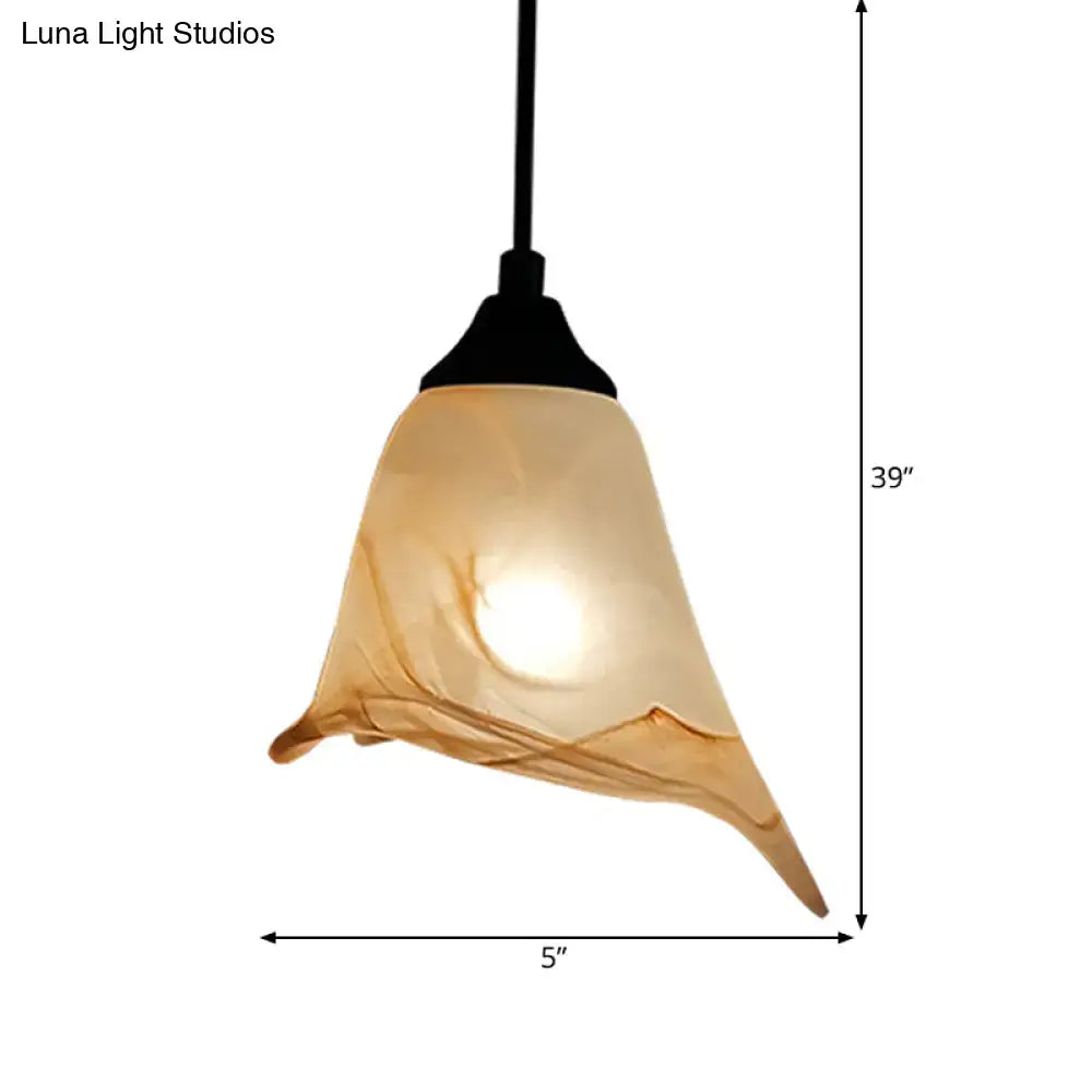 Traditional off white glass pendant light living room bell shape