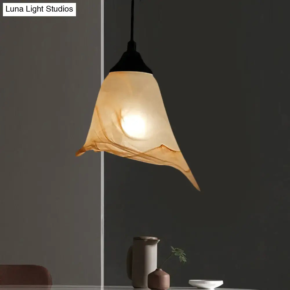 Traditional off white glass pendant light living room bell shape