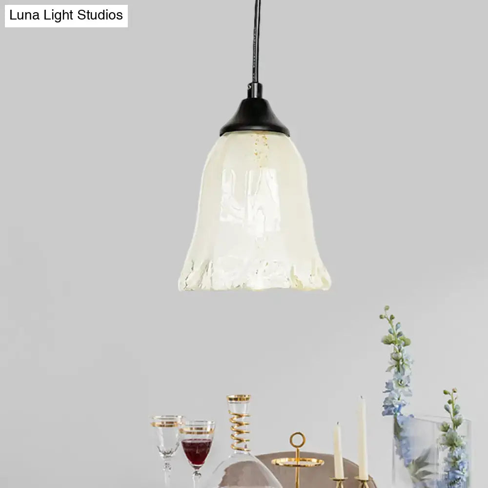 Traditional off white glass pendant light living room bell shape