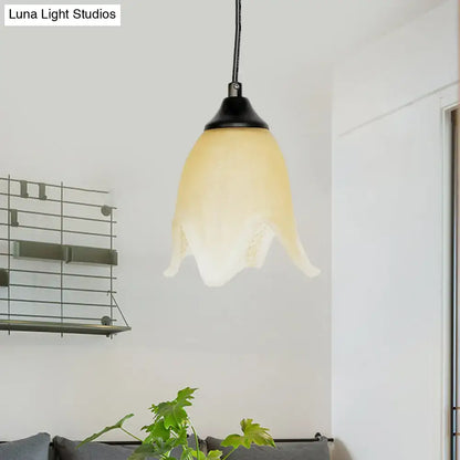 Traditional off white glass pendant light living room bell shape