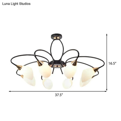 Traditional oval white glass chandelier black & gold living room light