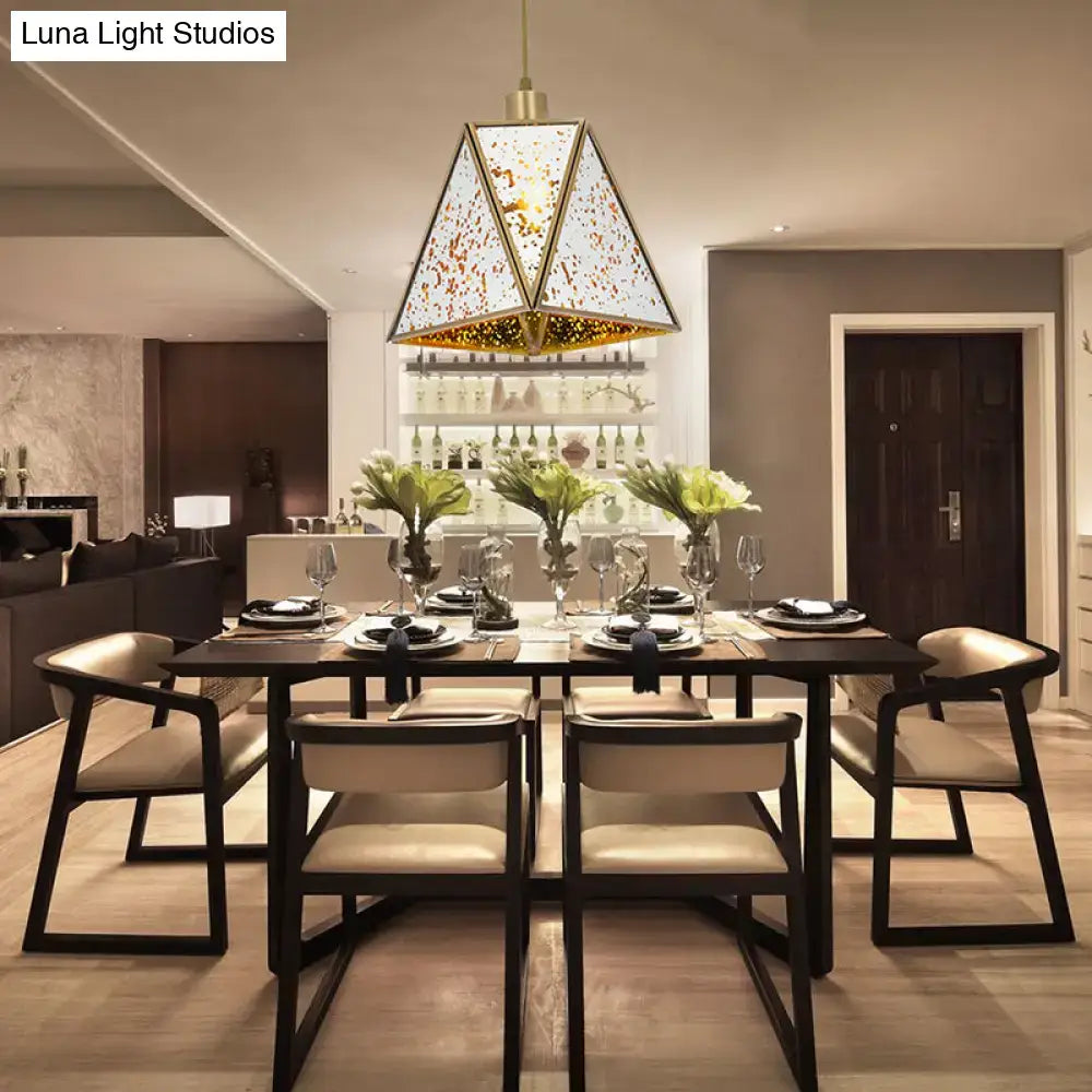 Traditional silver clear glass pyramid pendant light living room