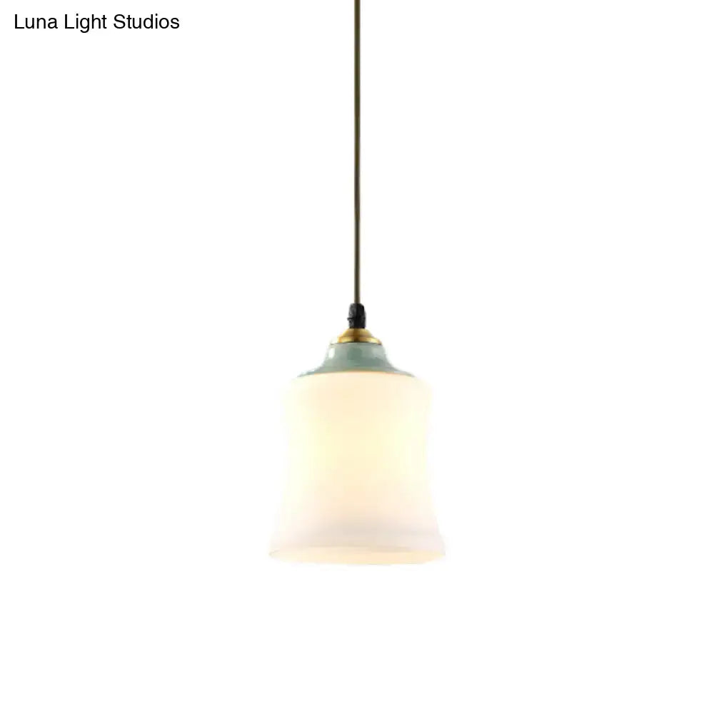 Traditional white glass & mint green bell pendant – dining room light