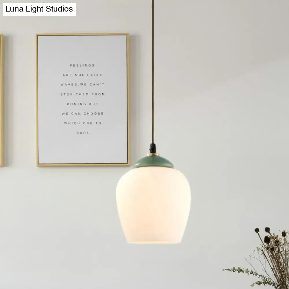 Traditional white glass & mint green bell pendant – dining room light