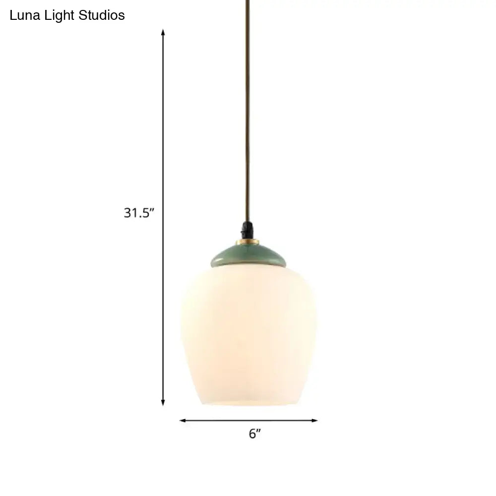 Traditional white glass & mint green bell pendant – dining room light