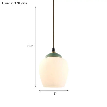 Traditional white glass & mint green bell pendant – dining room light