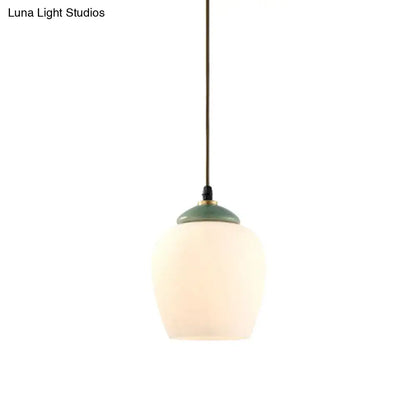 Traditional white glass & mint green bell pendant – dining room light