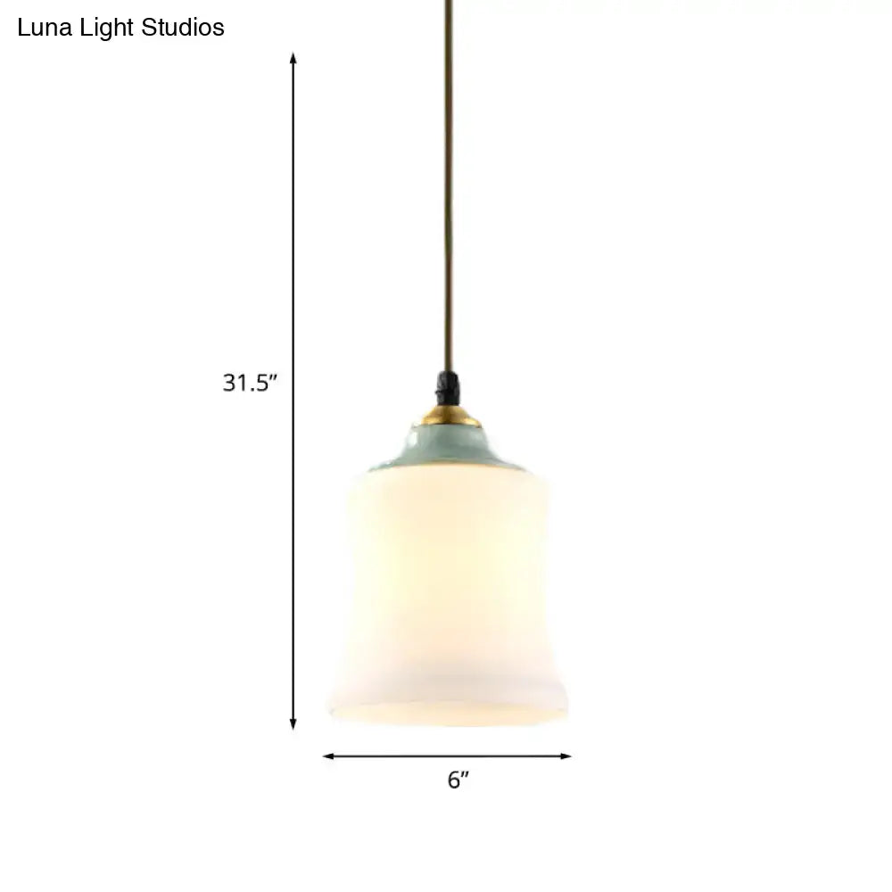 Traditional white glass & mint green bell pendant – dining room light