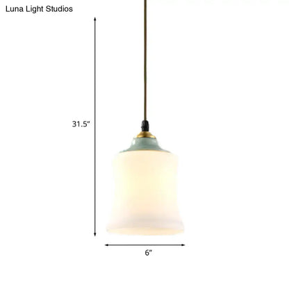 Traditional white glass & mint green bell pendant – dining room light